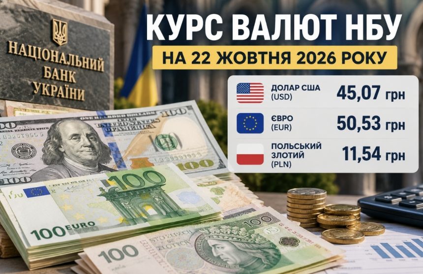 Курс валют НБУ на 22 жовтня 2026 року: скільки коштують долар, євро та злотий