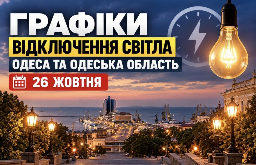 Графік відключення світла Одеса та область 26 жовтня 2026 року: повний розклад ДТЕК за чергами