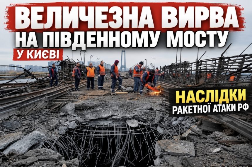 Як виглядає Південний міст у Києві після ракетної атаки РФ: величезна вирва та масштабні руйнування