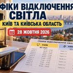 Графіки відключення світла у Києві та області 28 жовтня 2026 року: коли не буде електроенергії сьогодні