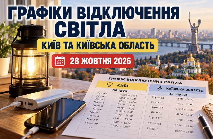 Графіки відключення світла у Києві та області 28 жовтня 2026 року: коли не буде електроенергії сьогодні