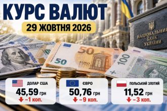 Курс валют на 29 жовтня 2026 року: скільки коштують долар, євро та злотий в Україні