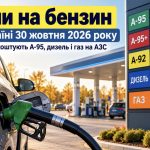 Ціни на бензин в Україні 30 жовтня 2026 року: скільки коштують А-95, дизель і газ на АЗС