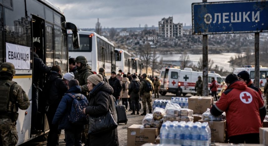 Евакуація з Олешок через Росію та Білорусь — чому обрали такий маршрут, скільки автобусів підготували та хто допомагає Україні